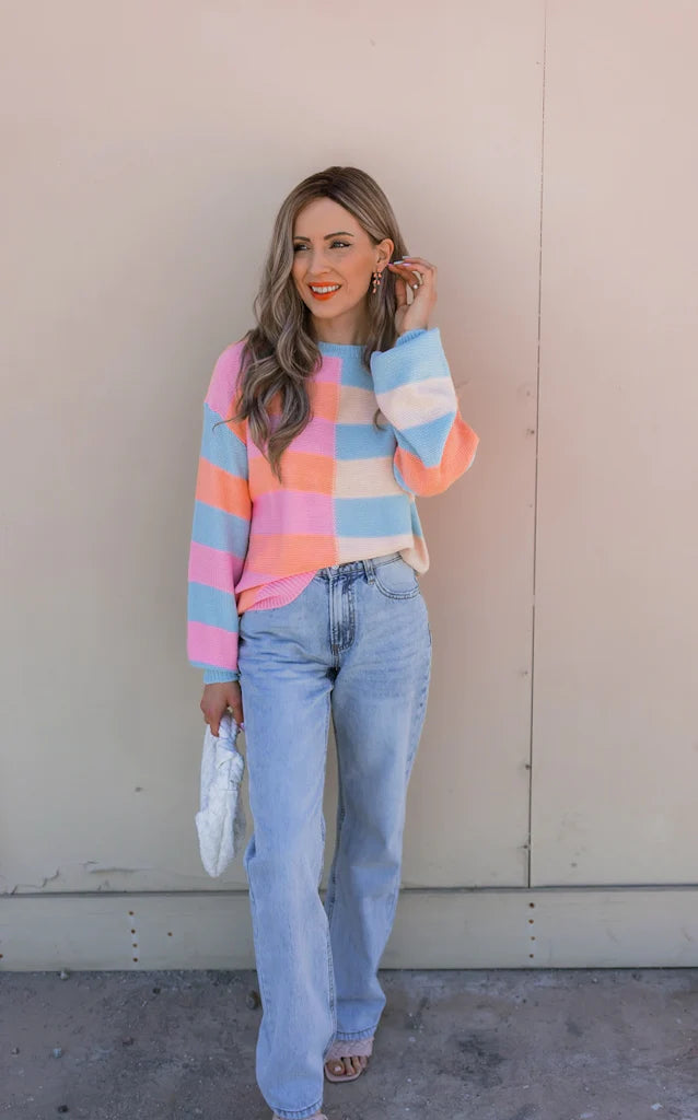 Happy Stripes Color-Block Sweater for Spring