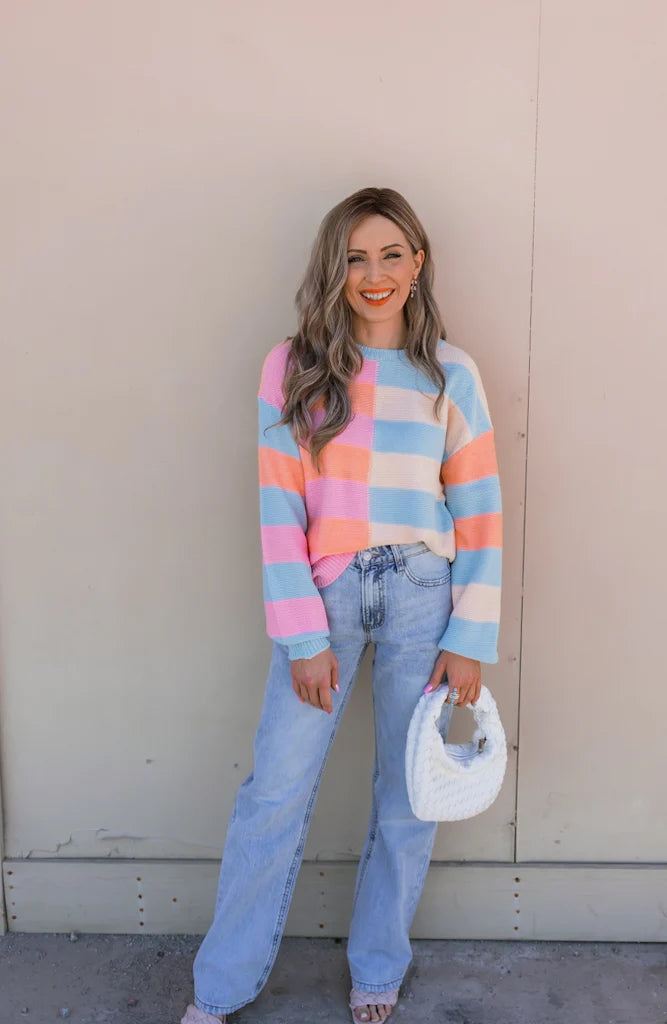 Happy Stripes Color-Block Sweater for Spring