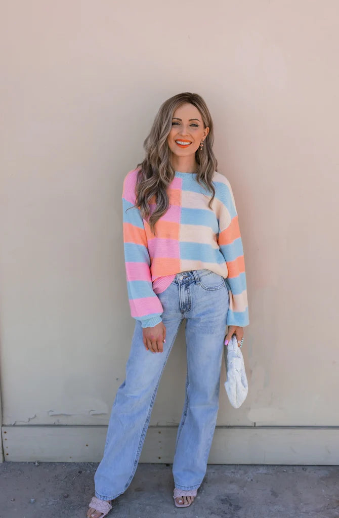 Happy Stripes Color-Block Sweater for Spring