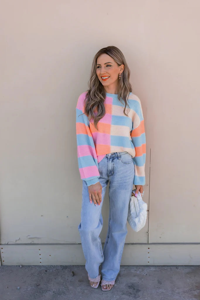 Happy Stripes Color-Block Sweater for Spring