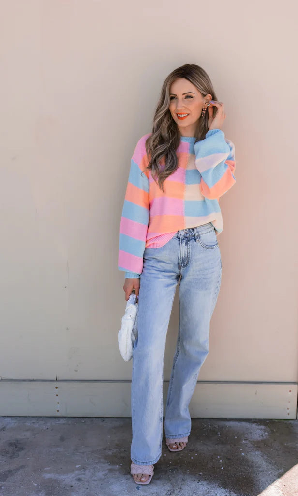 Happy Stripes Color-Block Sweater for Spring