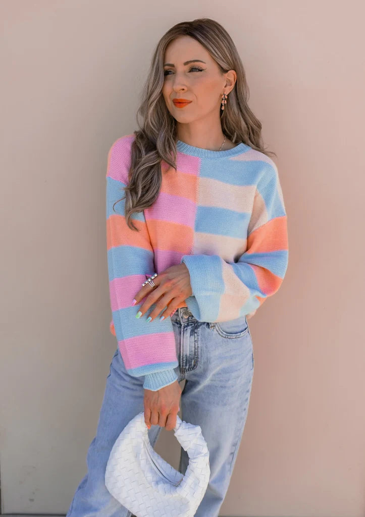 Happy Stripes Color-Block Sweater for Spring