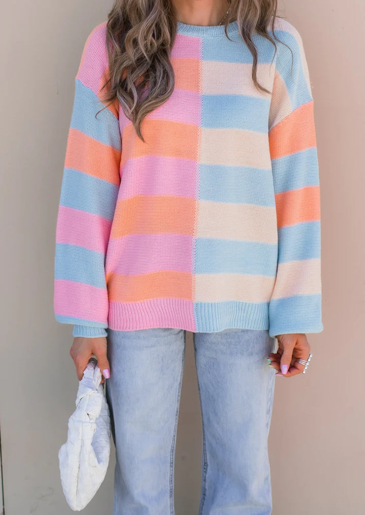 Happy Stripes Color-Block Sweater for Spring