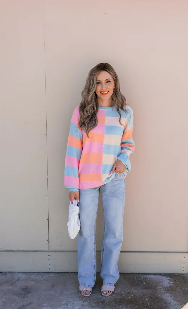 Happy Stripes Color-Block Sweater for Spring