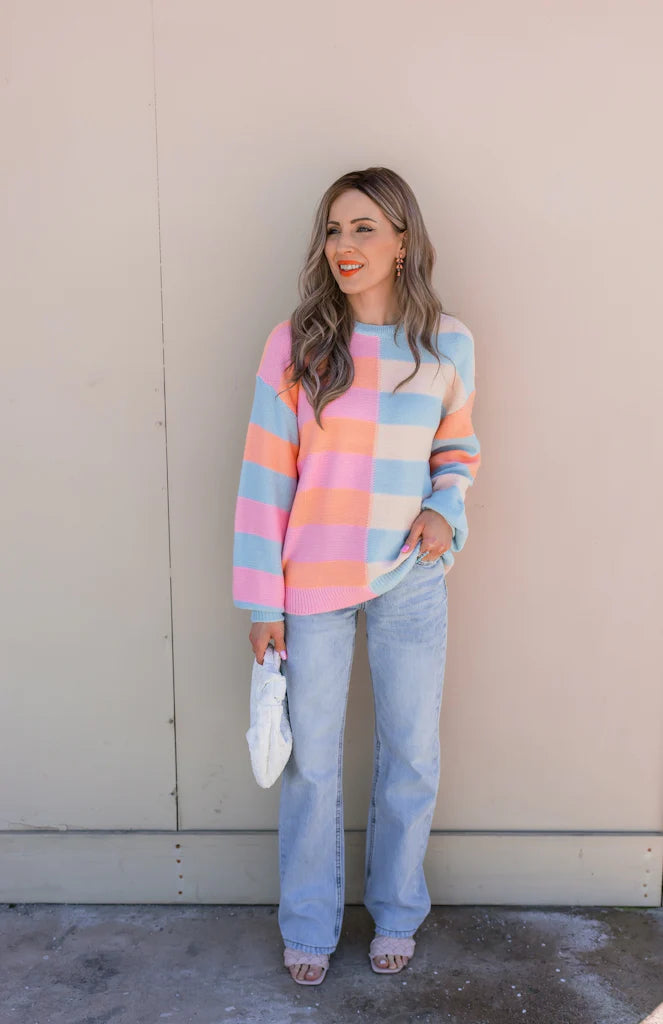 Happy Stripes Color-Block Sweater for Spring