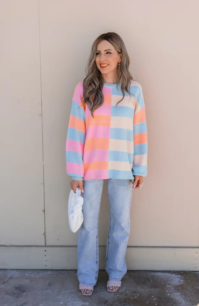 Happy Stripes Color-Block Sweater for Spring