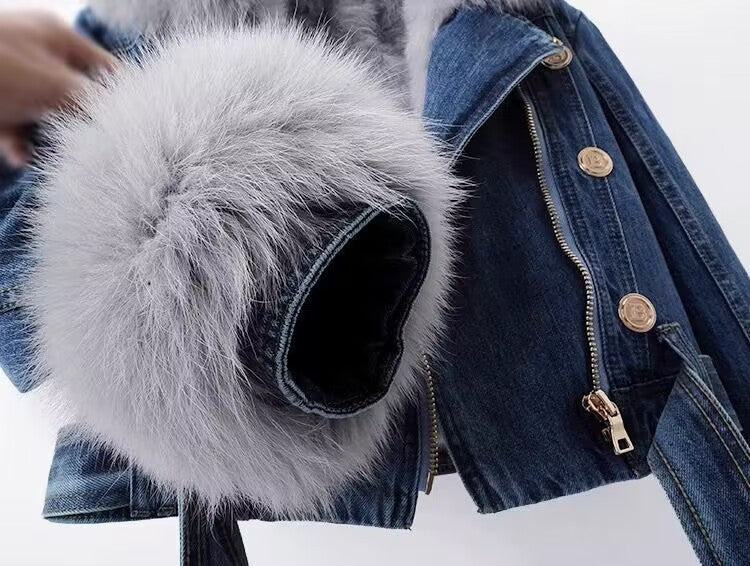 FOXHAVEN DETACHABLE FUR-LINED DENIM ENSEMBLE