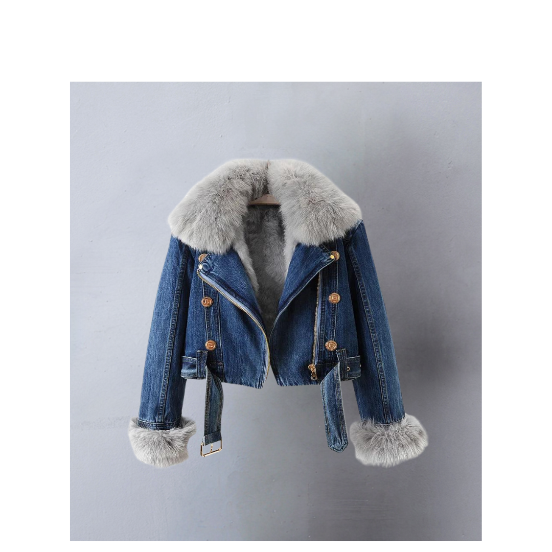 FOXHAVEN DETACHABLE FUR-LINED DENIM ENSEMBLE