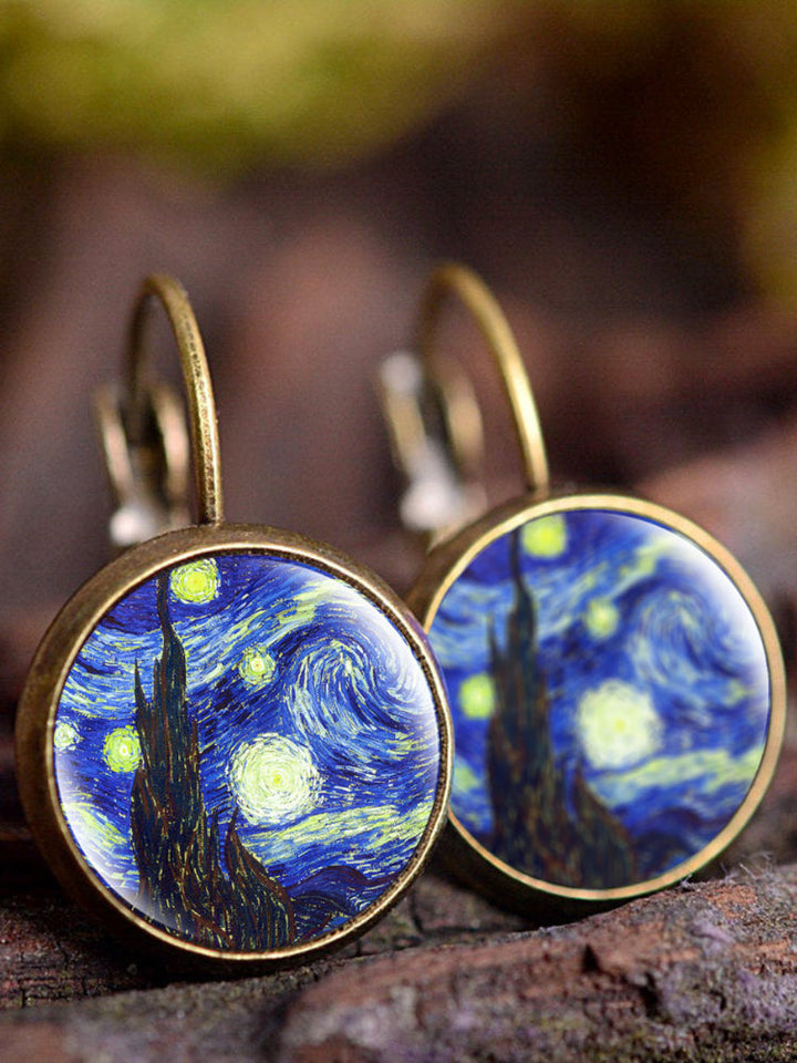 Vintage art earrings with oil painting design