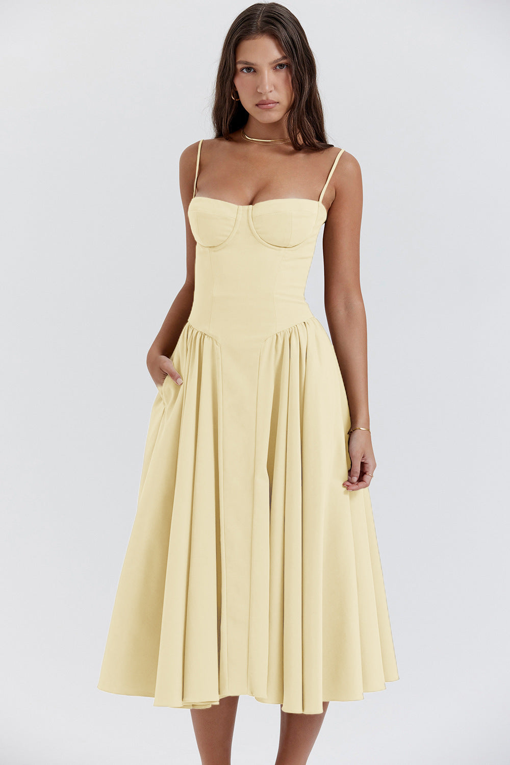 SLEEVELESS CORSET MIDI DRESS – ELEGANT ESSENCE