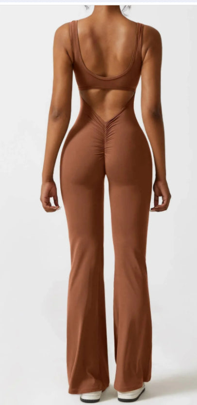 BlendApparel V-Waist Flare-Leg Jumpsuit