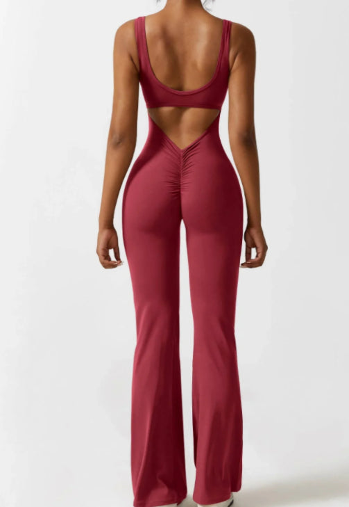 BlendApparel V-Waist Flare-Leg Jumpsuit