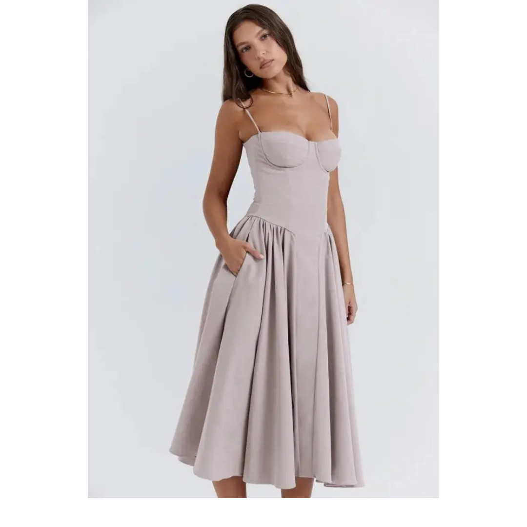 SLEEVELESS CORSET MIDI DRESS – ELEGANT ESSENCE