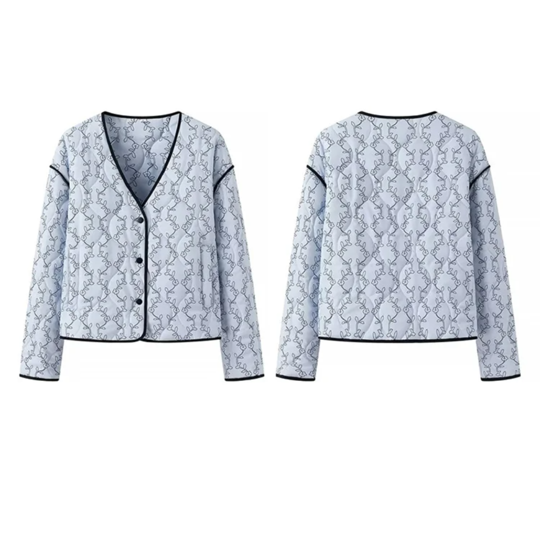 Emma's | Blue Floral Quilted V-neck Jacket