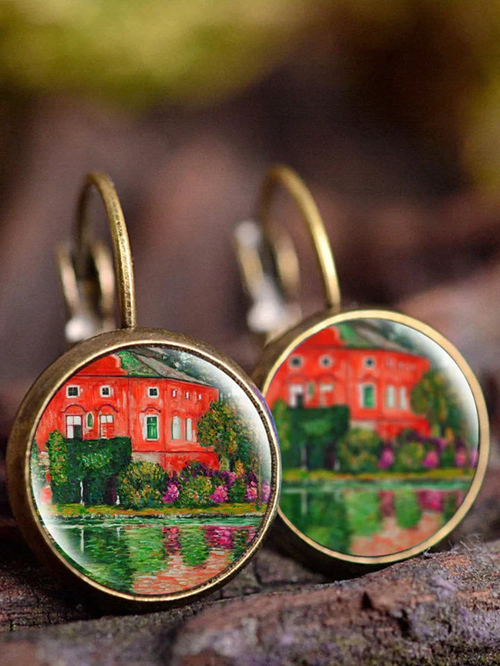 Vintage art earrings with oil painting design