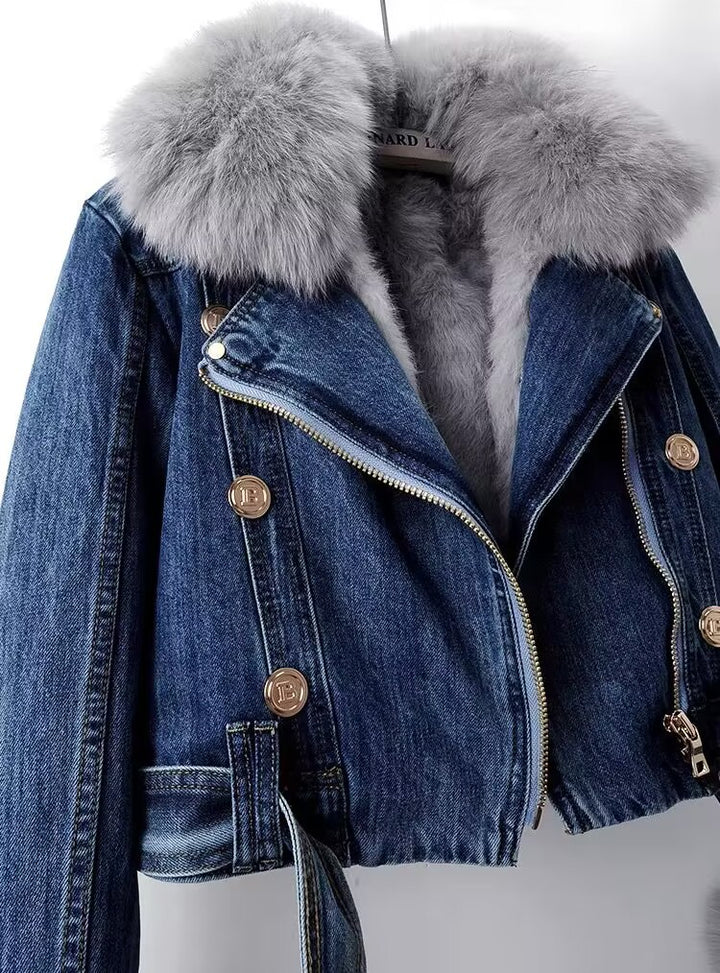 FOXHAVEN DETACHABLE FUR-LINED DENIM ENSEMBLE