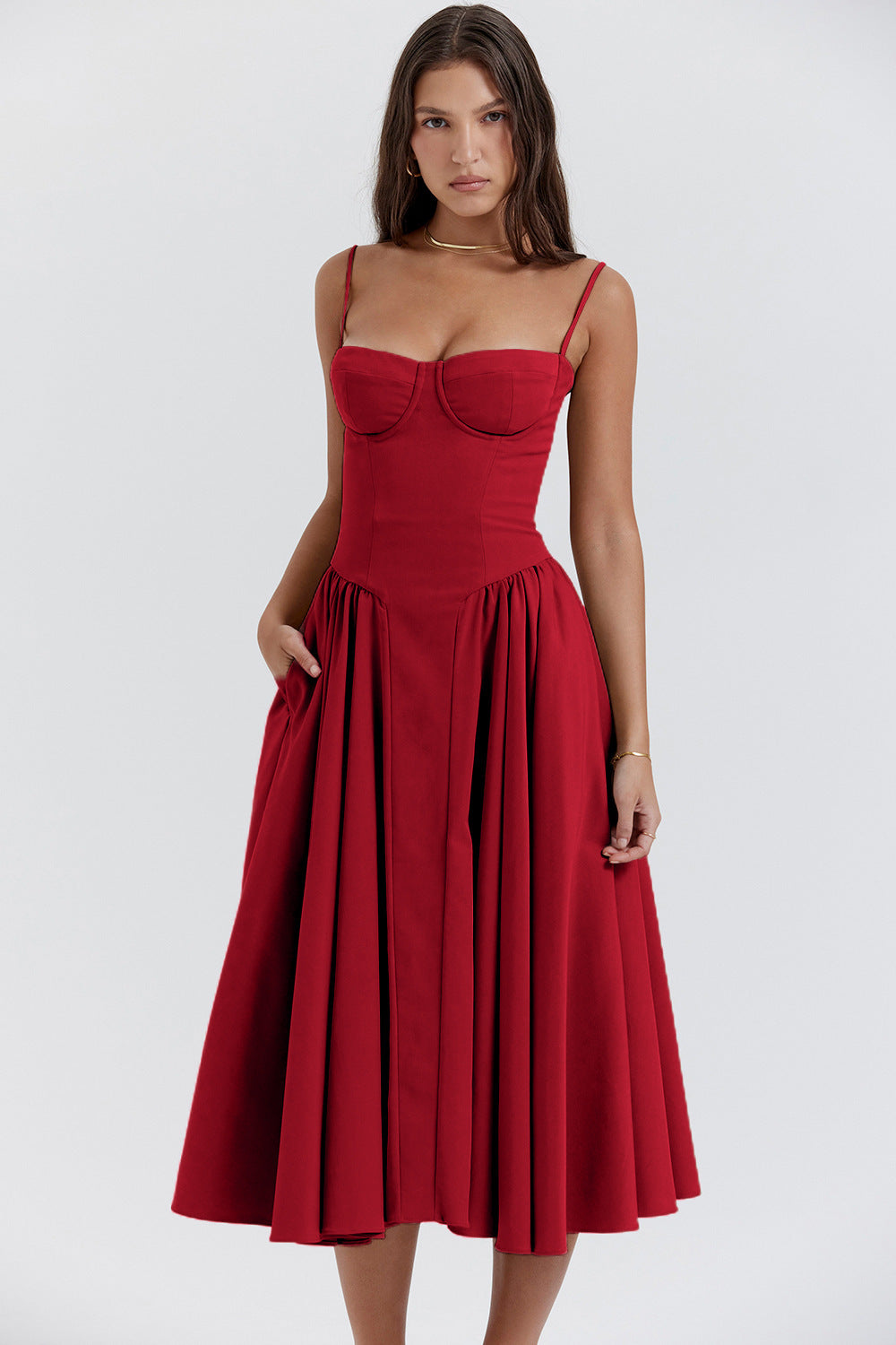 SLEEVELESS CORSET MIDI DRESS – ELEGANT ESSENCE