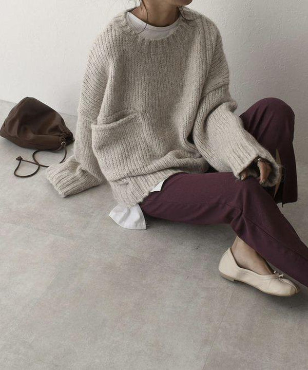 Ivory Pocket Front Oversized Pullover