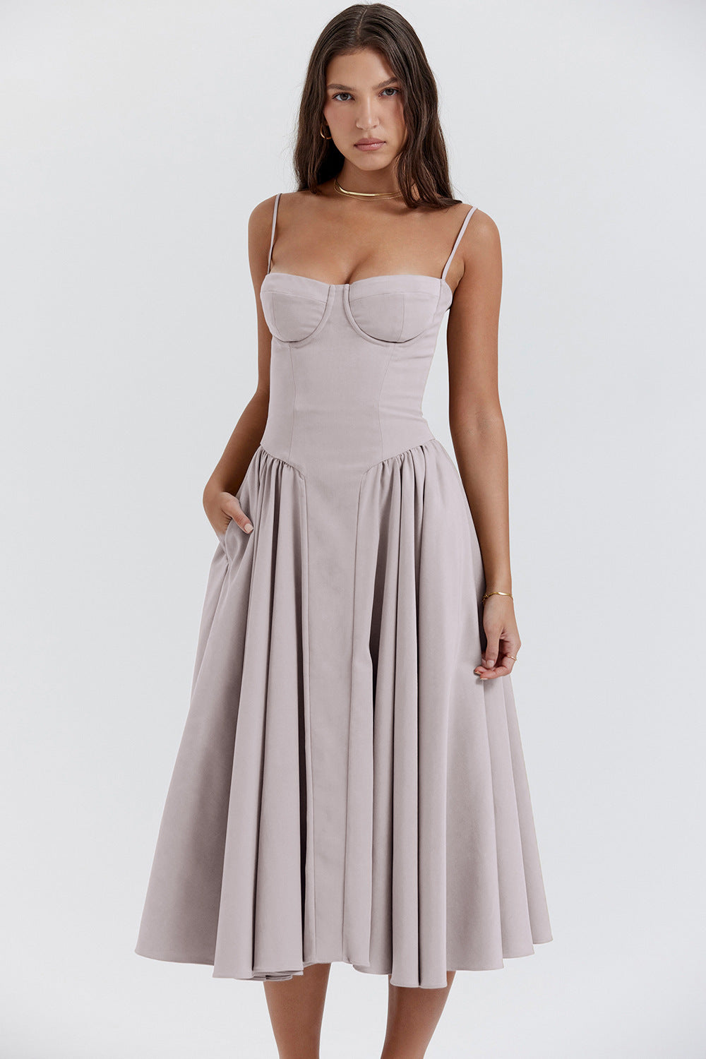 SLEEVELESS CORSET MIDI DRESS – ELEGANT ESSENCE