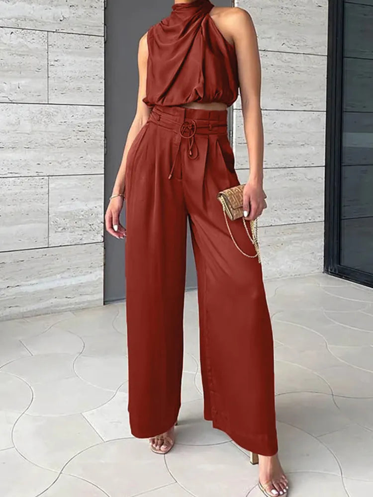 Isabella's Grace - Draped Top and Pleated Trousers Set