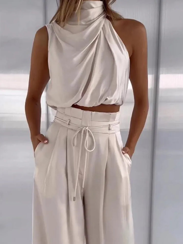 Isabella's Grace - Draped Top and Pleated Trousers Set