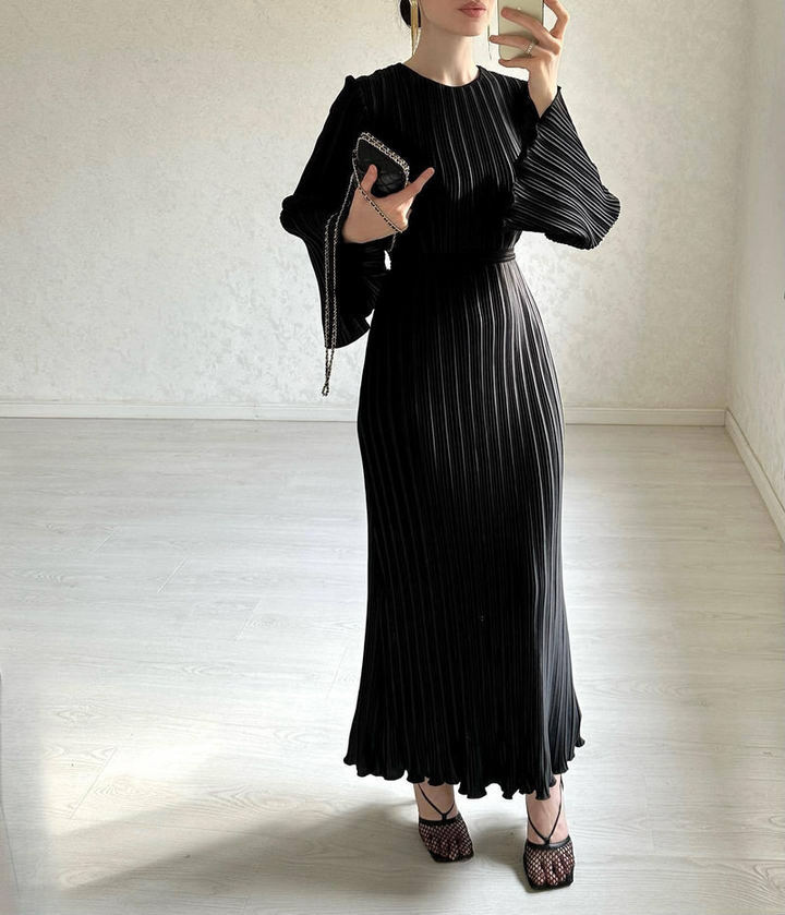 Seraphina™ - Elegant Pleated Long Sleeve Dress