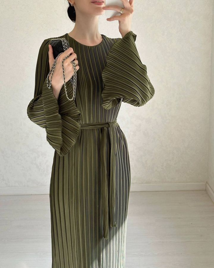 Seraphina™ - Elegant Pleated Long Sleeve Dress