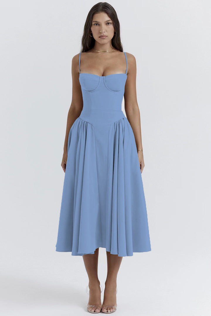 SLEEVELESS CORSET MIDI DRESS – ELEGANT ESSENCE