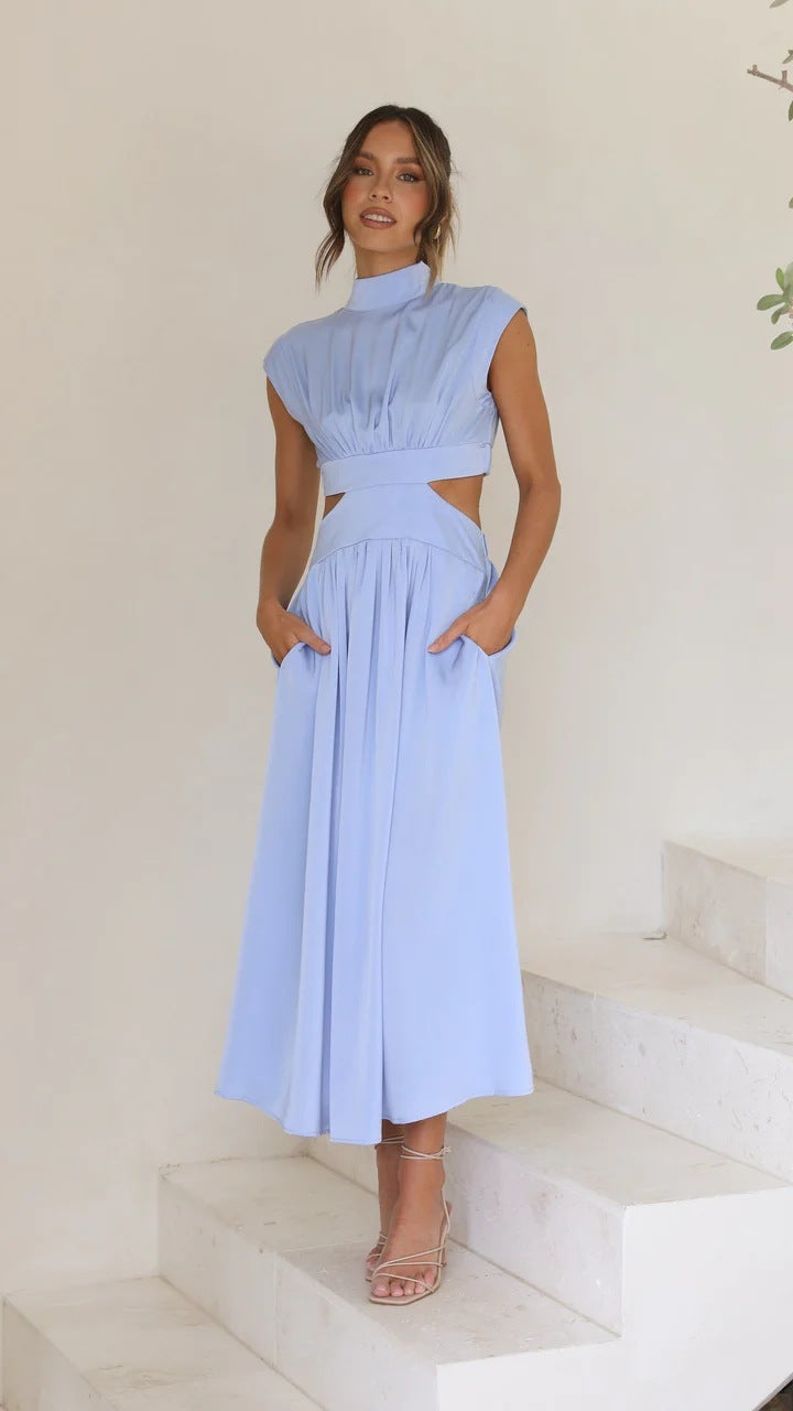 LUNA | PLEATED DRESS WITH HIGH NECK