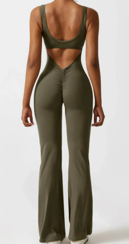 BlendApparel V-Waist Flare-Leg Jumpsuit