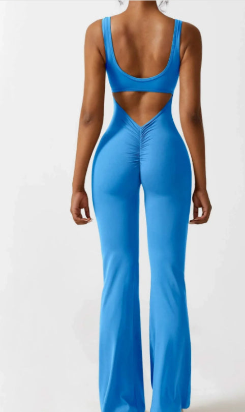 BlendApparel V-Waist Flare-Leg Jumpsuit