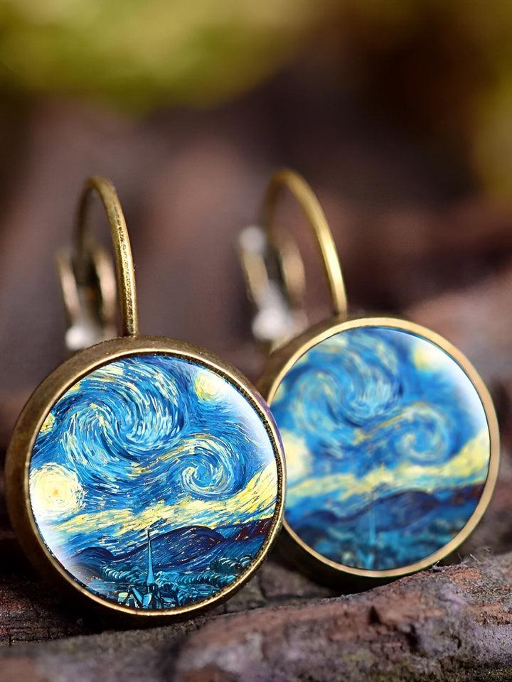 Vintage art earrings with oil painting design