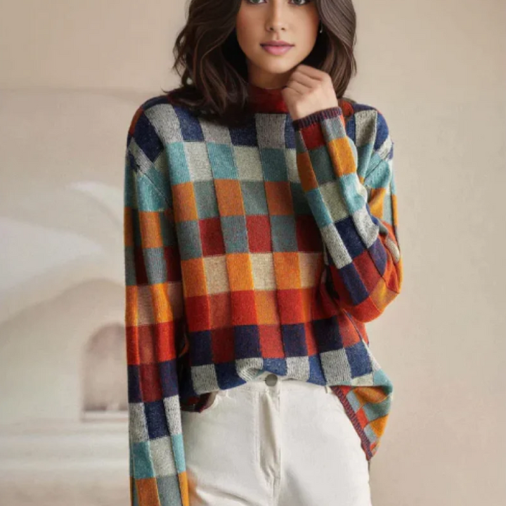 Elena™ - Color Block Plaid Sweater